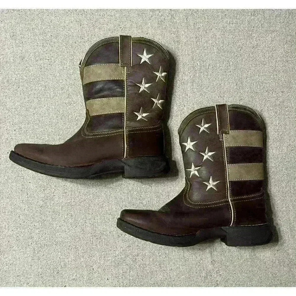 Durango Brown Union Flag Patriotic Western Boots Kids 8” Size US 6M - Picture 12 of 14